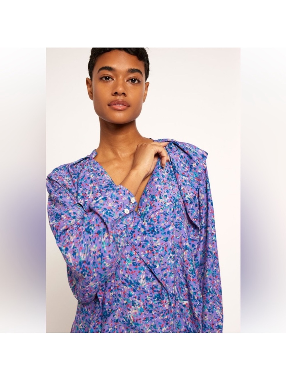 Joie Raquel B Long Sleeve Ruffle Floral Blouse Purple Size 2X NWOT - Picture 7 of 8